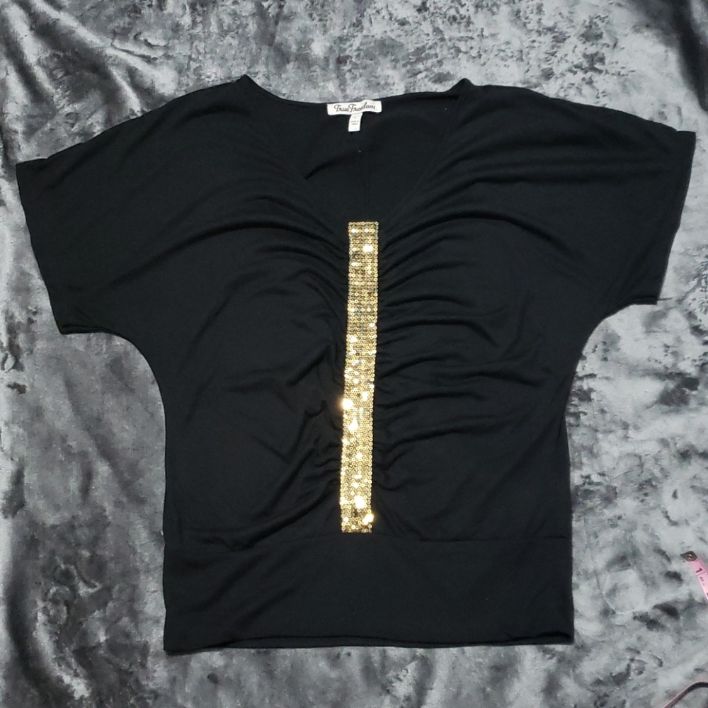 Womens Black gold sequined dress shirt top